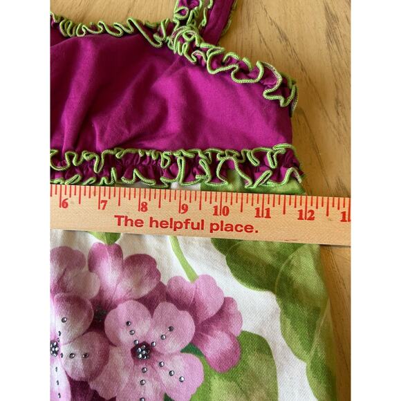 Trish Scully Girls Toddler Dress 6 Purple Green Floral Cotton Tiered Ruffle VTG - Picture 5 of 12